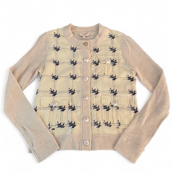 NWT Tory Burch Sally Silk and Wool Cardigan in Vanilla Cream Womens Size Medium